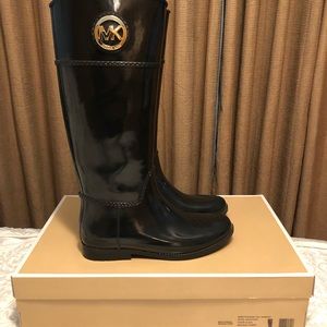 Michael Kors Stockard Tall Black Rubber Boot Size 10